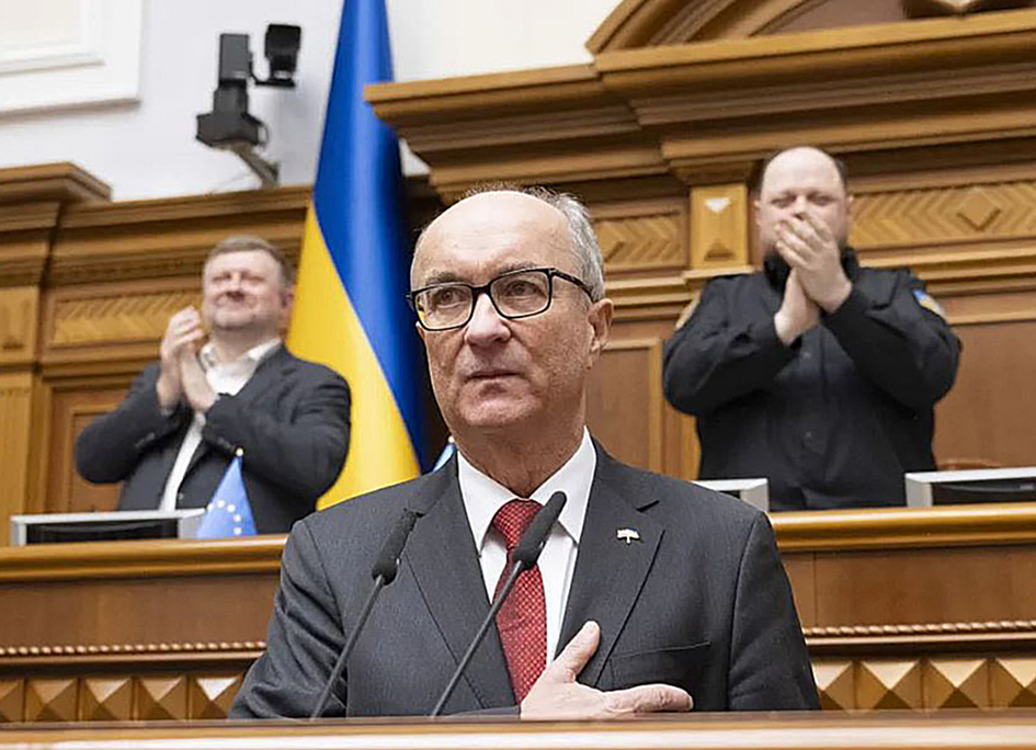 Włodzimierz Czarzasty podczas wystąpienia w Radzie Najwyższej Ukrainy w 4. rocznicę rozpoczęcia pełnoskalowej inwazji Rosji. (Fot. EPA/ANDRII NESTERENKO)